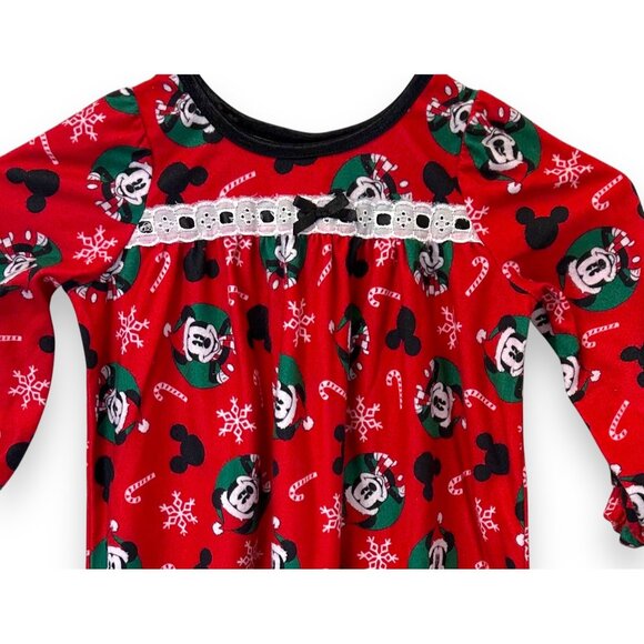 Disney Girls Mickey Mouse Christmas Fleece Pajama Dress Gown 2T Fire Resistant - Picture 2 of 10
